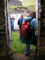 Students in doorway of home of Br�d Keane in the village, Great Blasket Island